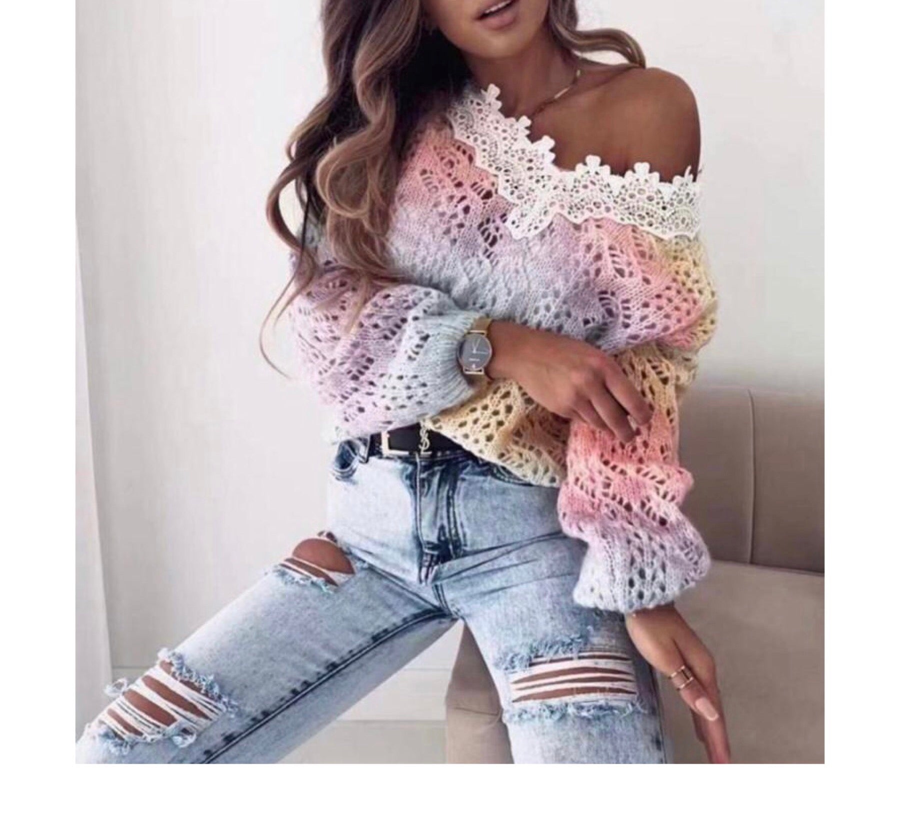 Lace rainbow blouse - Layna’s Boutique   clothing boutique loungewear, tracksuits, dresses