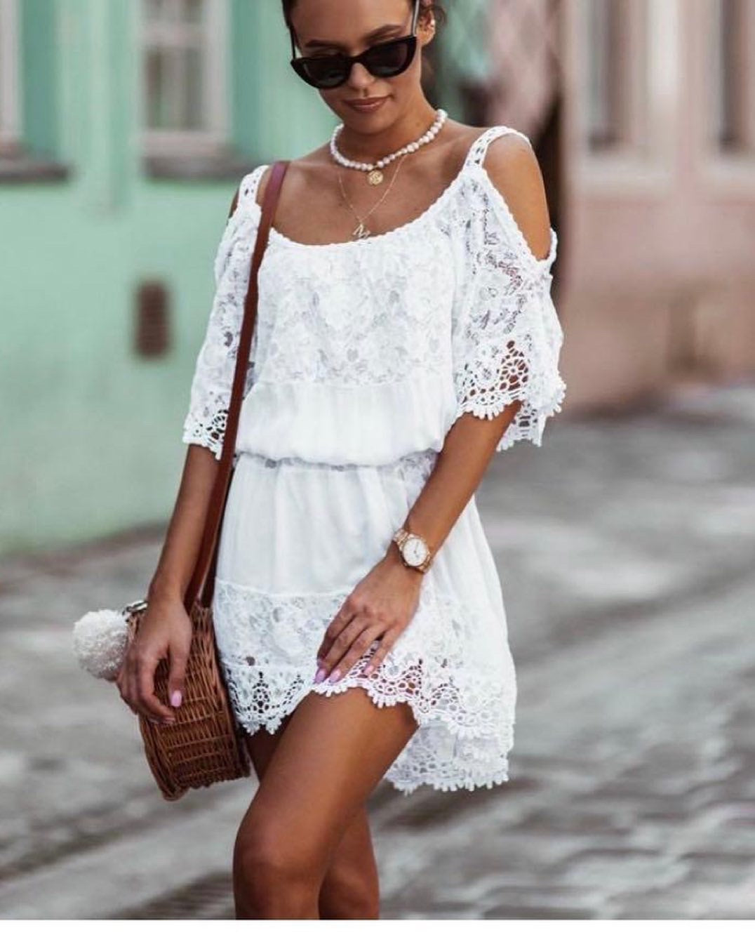 Cold shoulder lace dress