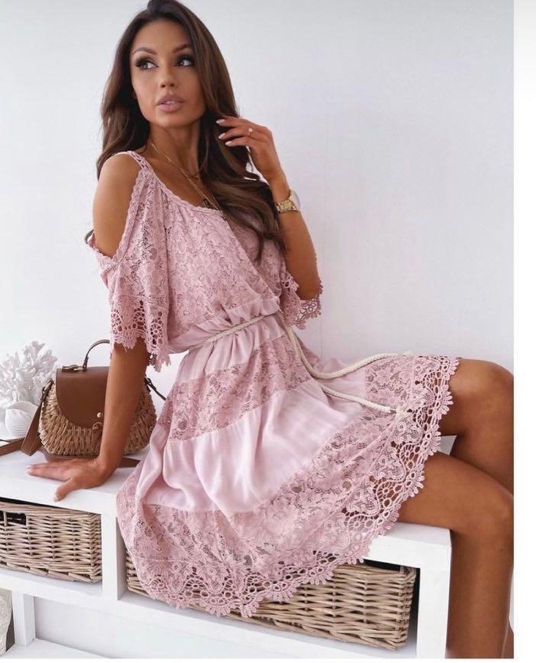 Cold shoulder lace dress